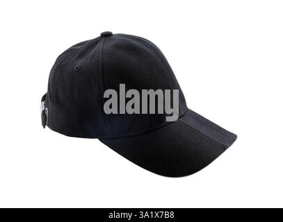 Black Baseball Cap Isolated on White Background. Stylish baseball cap Stock Photo