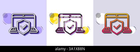 Laptop insurance hand line icon. Halftone dotted pattern. Gradient icon with grain shadow. Risk coverage sign. Notebook protection symbol. Line laptop Stock Vector