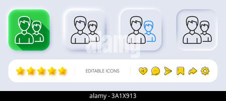 Users line icon. Couple or Group sign. Neumorphic buttons. Vector Stock Vector