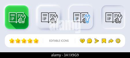 Engineering documentation line icon. Technical instruction sign. Neumorphic buttons. Vector Stock Vector
