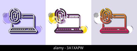 Computer fingerprint line icon. Halftone dotted pattern. Gradient icon with grain shadow. Finger print scan sign. Biometric identity symbol. Line comp Stock Vector