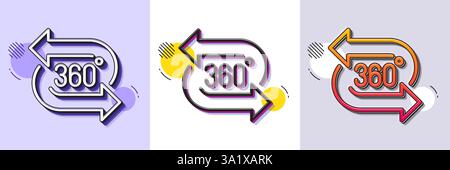 360 degree line icon. Halftone dotted pattern. Gradient icon with grain shadow. VR technology simulation sign. Panoramic view symbol. Line 360 degree Stock Vector