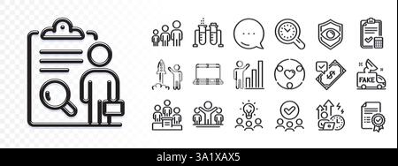 Difficult stress, Business idea and Approved group line icons for web app. Glare of light effect. Message icon. Pack of Fake news, Winner, Time manage Stock Vector