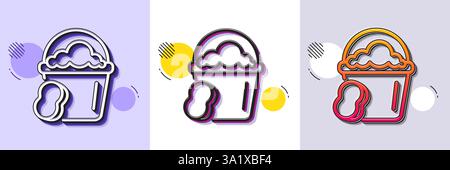 Cleaning bucket with sponge line icon. Halftone dotted pattern. Vector Stock Vector
