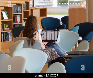 laptop in library Stock Photo