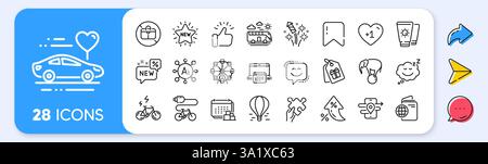 Electric bike, Calendar and Bus travel line icons. Interest rate, AI generate, Inflation icons. Pack of Sleep, Elephant on ball, Fireworks rocket icon Stock Vector