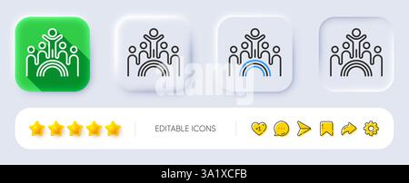 Inclusion line icon. Neumorphic, Flat shadow, 3d buttons. Equity culture sign. Lgbt rainbow symbol. Line inclusion icon. Social media icons. Vector Stock Vector