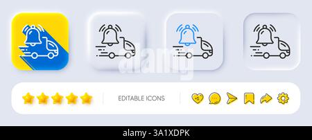 Delivery notification line icon. Neumorphic, Flat shadow, 3d buttons. Alarm bell reminder sign. Truck alert symbol. Line delivery notification icon. S Stock Vector