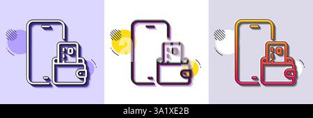 Phone wallet line icon. Halftone dotted pattern. Gradient icon with grain shadow. Smartphone app sign. Cellphone mobile device symbol. Line phone wall Stock Vector