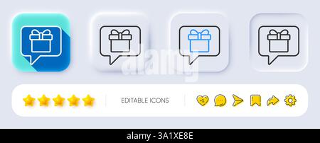 Dreaming of Gift line icon. Neumorphic, Flat shadow, 3d buttons. Present box sign. Birthday Shopping symbol. Package in Gift Wrap. Line wish list icon Stock Vector