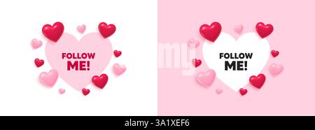 Follow me tag. Special offer sign. 3d flying hearts banner. Vector Stock Vector
