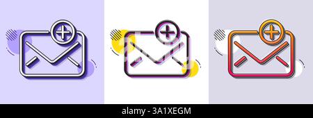 New Mail line icon. Halftone dotted pattern. Gradient icon with grain shadow. Add Message correspondence sign. E-mail symbol. Line new Mail icon. Vari Stock Vector