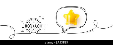 Cable section line icon. Continuous line with 3d star. Optic fiber sign. Internet network wire symbol. 3d star in speech bubble. Cable section single Stock Vector