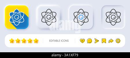 Atom core line icon. Neumorphic, Flat shadow, 3d buttons. Nuclear power sign. Nucleus energy symbol. Line atom core icon. Social media icons. Vector Stock Vector
