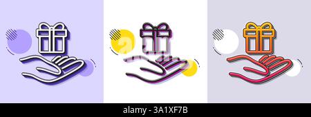 Loyalty program line icon. Halftone dotted pattern. Gradient icon with grain shadow. Gift box sign. Present symbol. Line loyalty program icon. Various Stock Vector