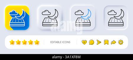 Night mattress line icon. Neumorphic, Flat shadow, 3d buttons. Orthopedic sleeping pad sign. Breathable sleep bed symbol. Line night mattress icon. So Stock Vector