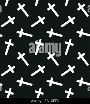 Vector seamless pattern of hand drawn cross silhouette isolated on black background Stock Vector
