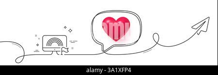 Lgbt line icon. Continuous line with share plane. Pride flag with rainbow sign. Gender diversity symbol. 3d heart in speech bubble. Lgbt single line r Stock Vector
