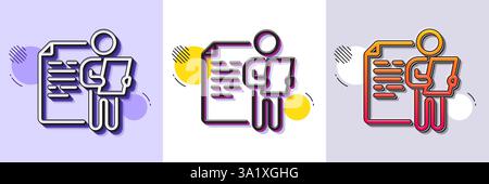 Job interview document line icon. Halftone dotted pattern. Gradient icon with grain shadow. CV file page sign. Office workflow symbol. Line job interv Stock Vector