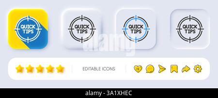 Quick tips aim line icon. Neumorphic, Flat shadow, 3d buttons. Helpful tricks target sign. Line tips icon. Social media icons. Vector Stock Vector
