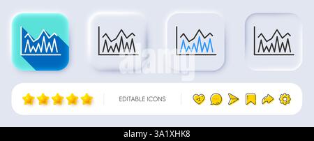 Line chart icon. Neumorphic, Flat shadow, 3d buttons. Financial growth graph sign. Stock exchange symbol. Line investment icon. Social media icons. Ve Stock Vector