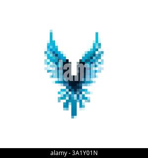 Blue pixel wings. Wings for game design ice style. Angel wings vector icon. Wings texture for games. Flight logo with wings vector. Retro style wings. Stock Vector
