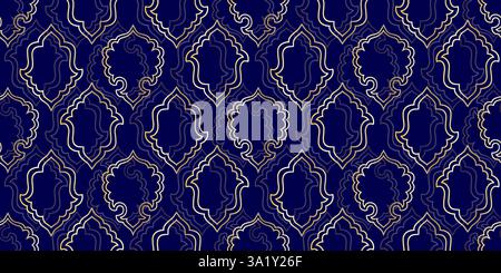 Mashrabiya print. Arabic window and islamic doors frame shape seamless pattern. Oriental architecture elements. Stock Vector