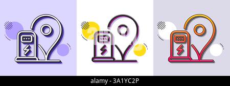 Charging station line icon. Car charge location sign. Halftone dotted pattern. Vector Stock Vector