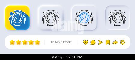 Global business line icon. International outsourcing sign. Neumorphic buttons. Vector Stock Vector