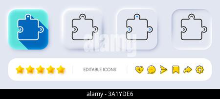 Puzzle piece line icon. Jigsaw game shape sign. Neumorphic buttons. Vector Stock Vector