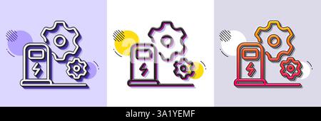 Charging station line icon. Car charger service sign. Halftone dotted pattern. Vector Stock Vector