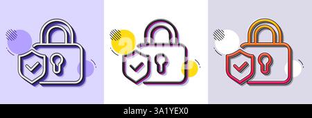 Security lock line icon. Cyber defence shield sign. Halftone dotted pattern. Vector Stock Vector