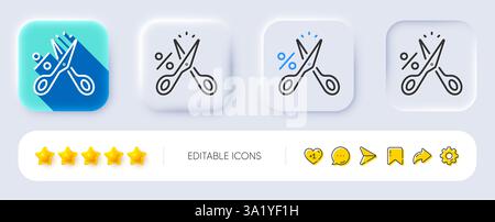 Cut tax line icon. Reduction tax rate sign. Neumorphic buttons. Vector Stock Vector