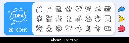 Rise price, Honeymoon travel and Storage line icons. For web app, printing. App line icons. Vector Stock Vector