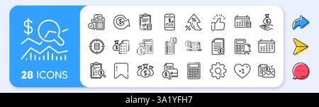 Accounting line icons. Set of Calculation, Check investment and Report. App line icons. Vector Stock Vector