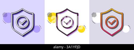 Security shield line icon. Cyber defence sign. Halftone dotted pattern. Vector Stock Vector