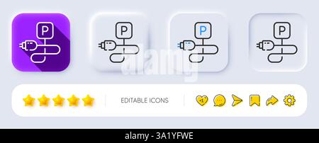 Charging parking line icon. Car charge place sign. Neumorphic buttons. Vector Stock Vector