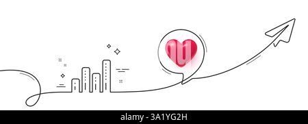 Graph line icon. Column chart sign. Continuous line with plane. Vector Stock Vector