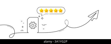 Document Management icon. File with Cogwheel. Continuous line with plane. Vector Stock Vector