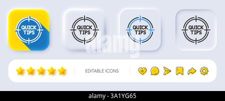 Quick tips aim line icon. Helpful tricks target sign. Neumorphic buttons. Vector Stock Vector