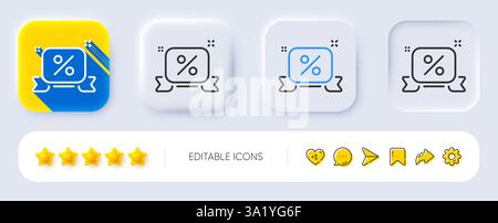 Discounts ribbon line icon. Sale offer sign. Neumorphic buttons. Vector Stock Vector