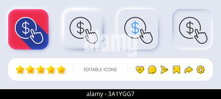 Hand Click line icon. Currency exchange sign. Neumorphic buttons. Vector Stock Vector