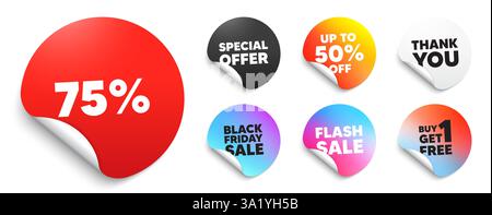 75 percent off sale. Discount offer price sign. Sticker offer tags. Vector Stock Vector
