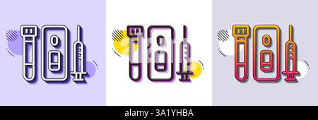 Vaccine syringe line icon. Coronavirus Blood and Saliva test sign. Halftone dotted pattern. Vector Stock Vector