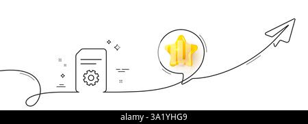 Document Management icon. File with Cogwheel. Continuous line with plane. Vector Stock Vector