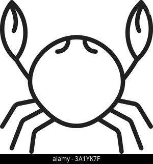 Black line crab icon, single vector monochrome nautical illustration, editable stroke sign Stock Vector