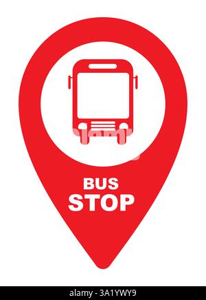 Bus top sign icon clipart. Bus stop signboard clip art for passenger roadside stop over public car and private vehicle service vector illustration. Stock Vector