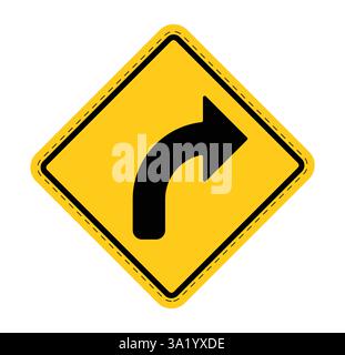Road sign traffic icon clipart. Right turn arrow symbol clip art in yellow signboard for highway safety lane signage vector illustration. Stock Vector