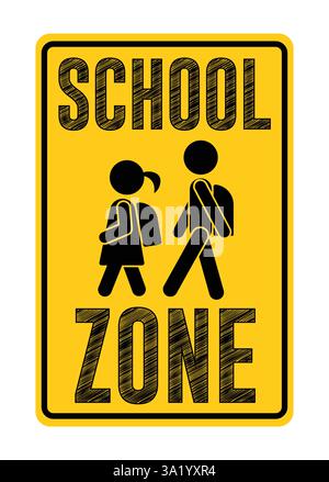 School zone road sign icon clipart. Children crosswalk warning clip art traffic signage for vehicle to slow down, stop and pause speed limit school Stock Vector