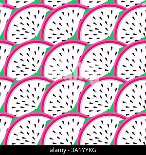 Dragonfruit slices seamless pattern vector illustration Stock Vector